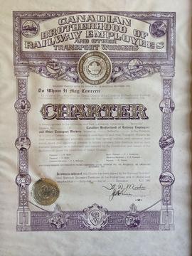 Framed charter for the Belleville Division of the Canadian Brotherhood of Railway Employees