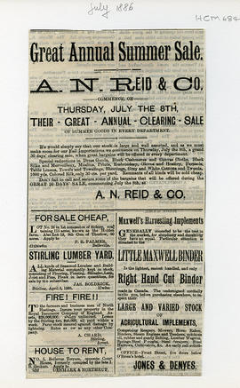 A.N. Reid & Co.; Stirling Lumber Yard; Jones & Denyes, agricultural implements