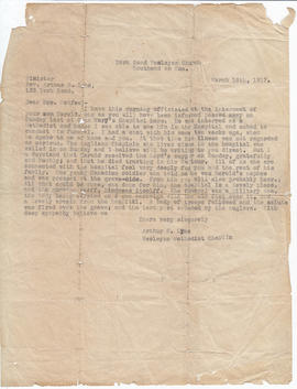 Letter to Mrs McAfee of Deseronto on the death of her son