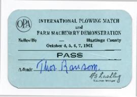 1961 International Plowing Match Pass