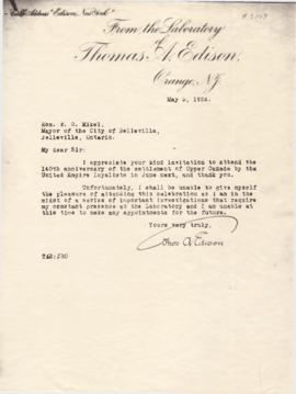 Reproduction of a letter from Thomas Edison