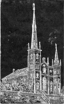 Group of drawings of churches in Belleville