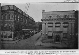 Campbell Street: Union Bank and Bank of Commerce in foreground; Y.M.C.A. in left background