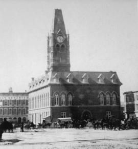 City hall and market square in the early 1900s in Belleville, Ontario.