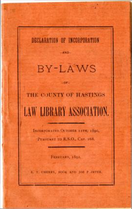 Hastings County Law Association By-laws – 1892 & letter